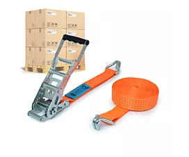 Alle spanbanden per pallet Pallet Spanbanden - ERGO 5T - 9m - 50mm - 2-delig - Spitshaken - STF500 - Oranje - 192st